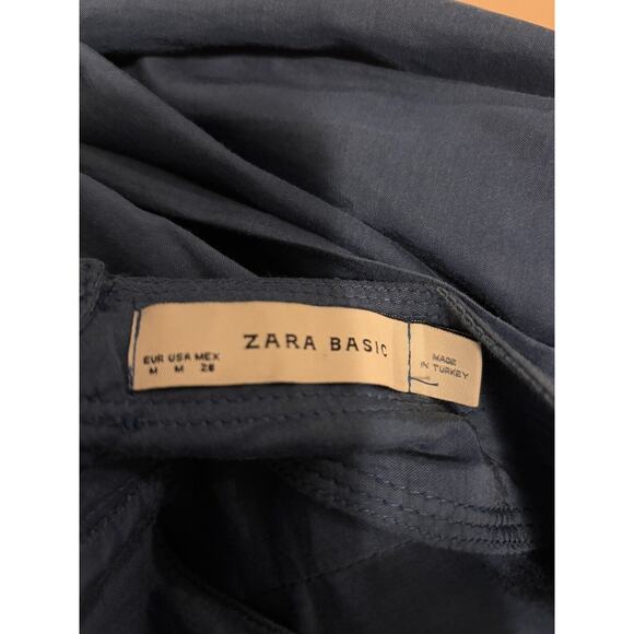 Zara Basic A-Line Dress Women Medium Blue Viscose Pleated Sleeveless Side Zipper - Picture 8 of 12